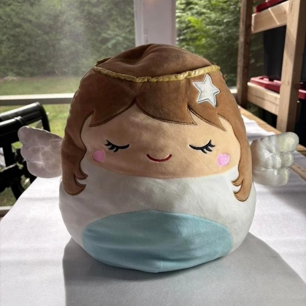 Squishmallows Angelina the Angel 12 inch Plush Brown Hair Gold Halo Kellytoy